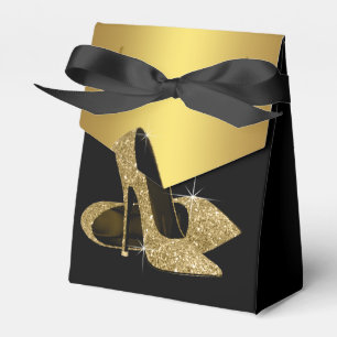 Elegant svart och guld glitter högklackad sko presentaskar