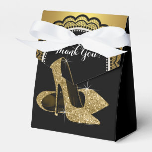 Elegant svart och guld glitter högklackad sko presentaskar