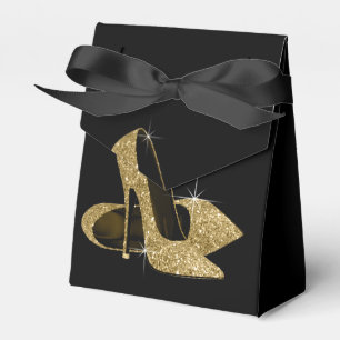 Elegant svart och guld glitter högklackad sko presentaskar