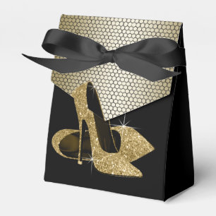 Elegant svart och guld glitter högklackad sko presentaskar