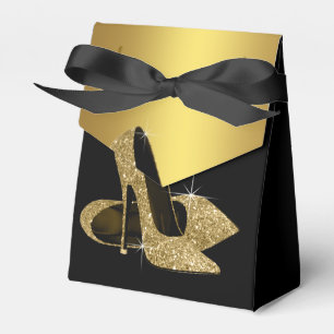 Elegant svart och guld glitter högklackad sko presentaskar
