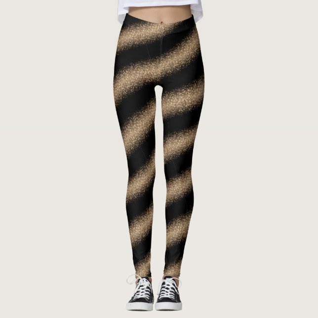 Elegant svart och guld glitter Ombre Leggings (Framsida)