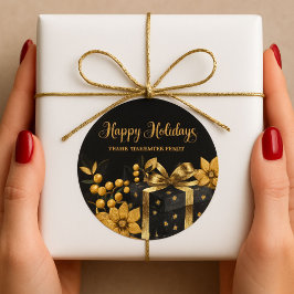 Elegant svart och guld God Jul-dekal Runt Klistermärke