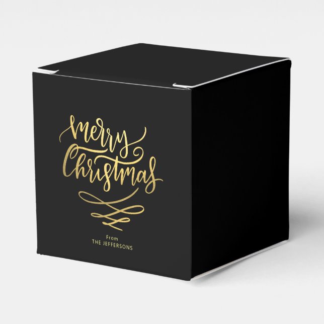 Elegant svart och guld God Jul-manus Presentaskar (Framsidan Sidan)