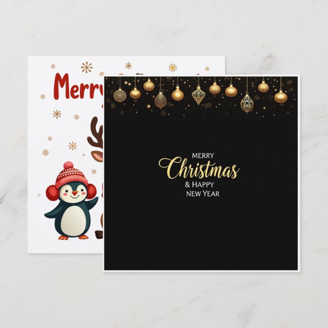 Elegant Svart och Guld God Jul & Nyår Julkort (Fram/baksida)