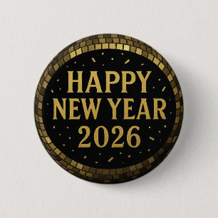 Elegant Svart och guld Gott Nytt År 2026 Knapp