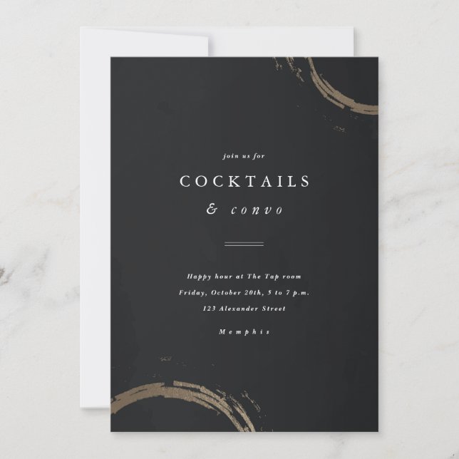 Elegant svart och guld Happy Hour Inbjudningar (Framsida)