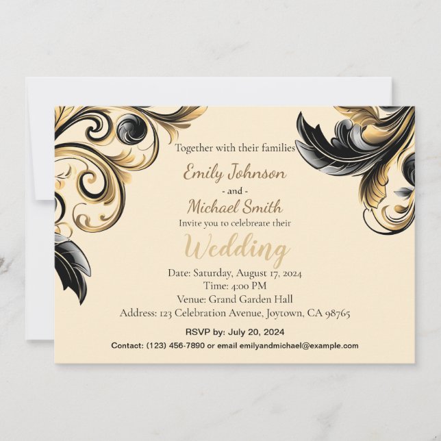 Elegant svart och guld inbjudningar (Framsida)