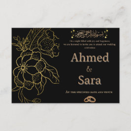 Elegant svart och guld islamisk bröllopsinbjudan tilläggskort