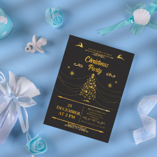 Elegant Svart och Guld julfest - inbjudan