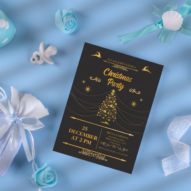 Elegant Svart och Guld julfest - inbjudan (Skapare uppladdad)
