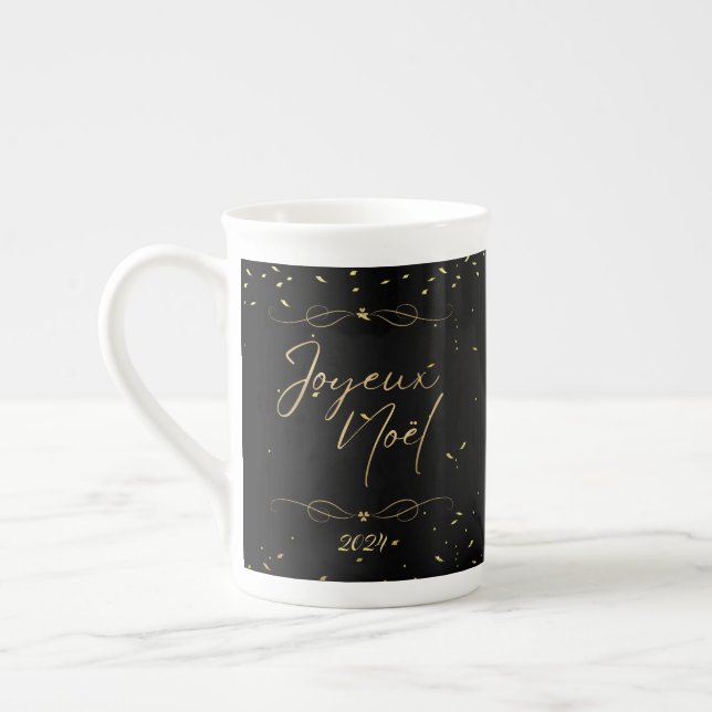 Elegant svart och guld julfirande benporslin mugg (Vänster)