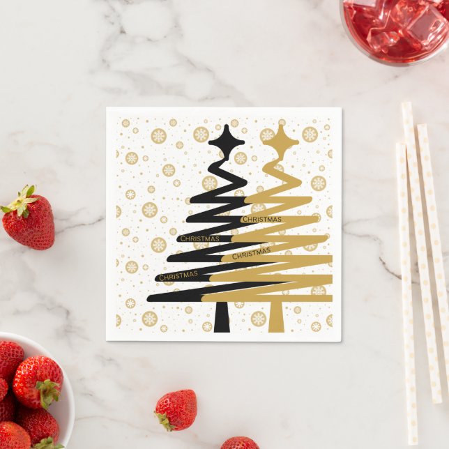 elegant svart och guld julgranar pappersservett (Insitu)