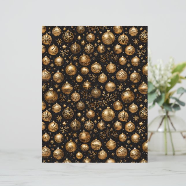 Elegant svart och guld julgransprydnad papper (Stående Fram)