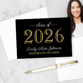 Elegant svart och guld Klass 2023 Examen Tack Kort