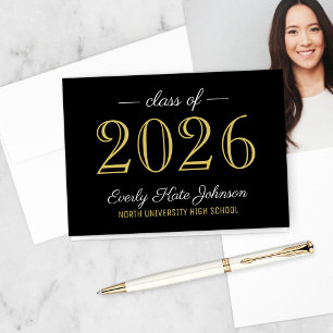 Elegant svart och guld Klass 2023 Examen Tack Kort