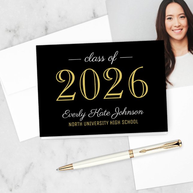 Elegant svart och guld Klass 2023 Examen Tack Kort (Skapare uppladdad)