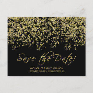 Elegant svart och guld Konfetti - Spara datum Meddelande Vykort