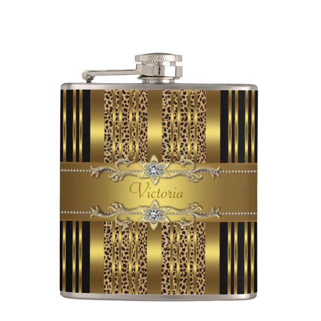 Elegant svart och guld leopard fickplunta (Framsidan)