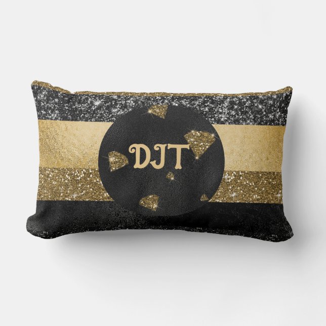 Elegant, svart och Guld, listrutepilel Lumbarkudde (Framsida)