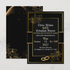 Elegant svart och guld lyx blommig bröllop OSA kort