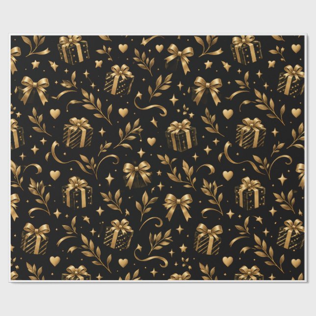 Elegant svart och guld lyxpresentpapper presentpapper (Platt)