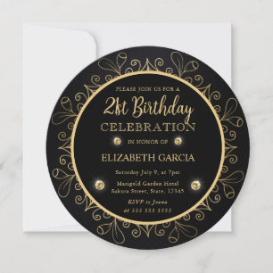 Elegant svart och guld Mandala 21-årsdag Inbjudningar