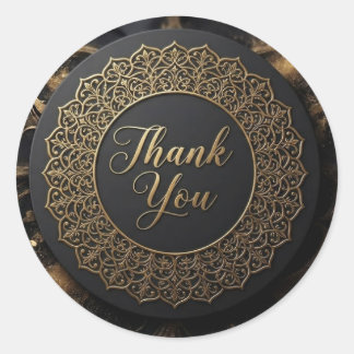 Elegant svart och guld mandala tack-sticker runt klistermärke