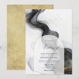 Elegant svart och guld marmor bläck bröllop inbjudningar