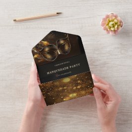 Elegant svart och guld maskerad med RSVP
