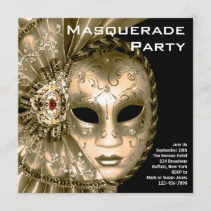 Elegant svart och guld maskeradfest inbjudningar