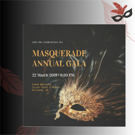Elegant svart och guld maskeradgala inbjudan