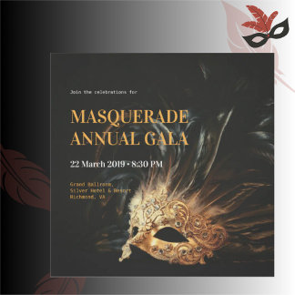 Elegant svart och guld maskeradgala inbjudan