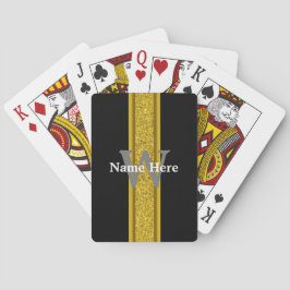 Elegant svart och guld med monogram och namn casinokort