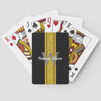 Elegant svart och guld med monogram och namn casinokort