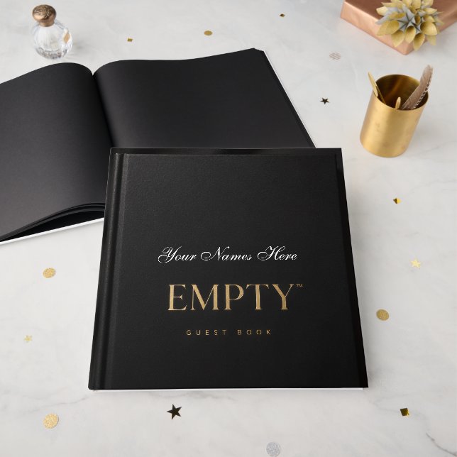 Elegant svart och guld minimalistisk bröllopsgästb gästböcker (Framsidan öppen)