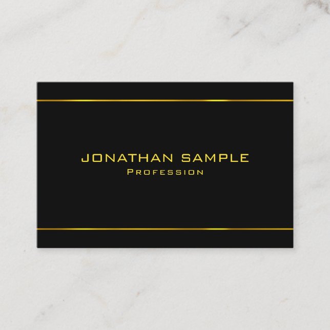 Elegant, svart och Guld, modern Anpassningsbar Visitkort (Framsida)