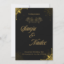 Elegant svart och guld modern bröllopsinbjudan inbjudningar