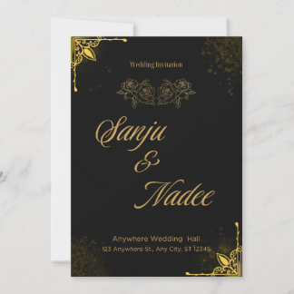 Elegant svart och guld modern bröllopsinbjudan inbjudningar