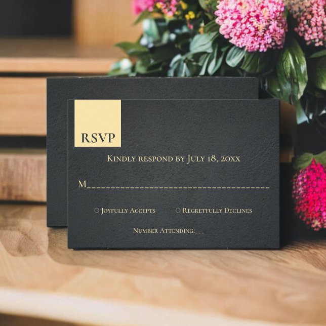 Elegant, svart och Guld, modern Chic Bröllop OSA Kort (Skapare uppladdad)