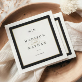Elegant svart och guld monogram bröllop pappersservett