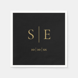 Elegant svart och guld monogram datum minimalistis pappersservett