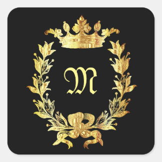 Elegant svart och guld monogram fyrkantigt klistermärke