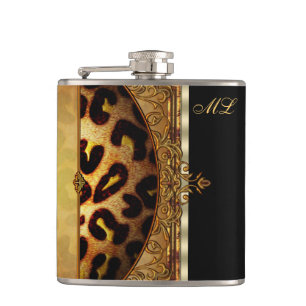 Elegant svart och guld monogram leopard fickplunta