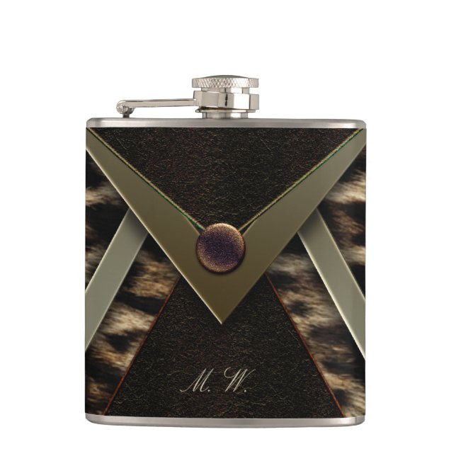 Elegant svart och guld monogram leopard fickplunta (Framsidan)
