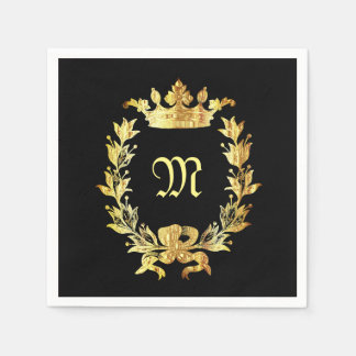 Elegant svart och guld monogram pappersservett