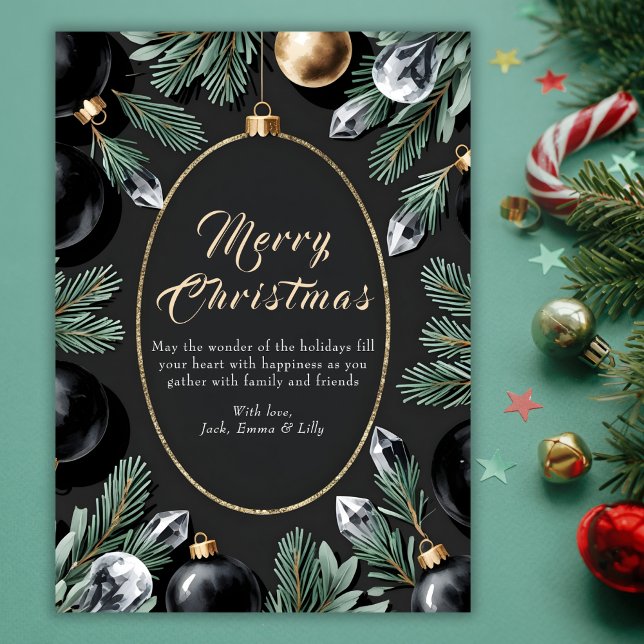 Elegant svart och guld Moody Botanisk jul Julkort (Luxury Corporate Black and Gold Holiday Greeting Card)