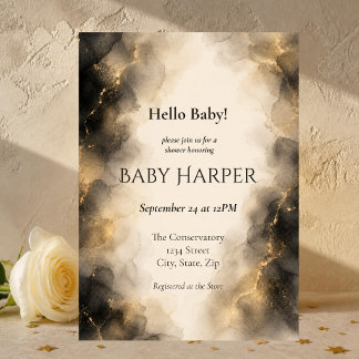 Elegant svart och guld neutral baby shower inbjudningar