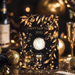Elegant svart och guld nyårsfirande fest inbjudningar