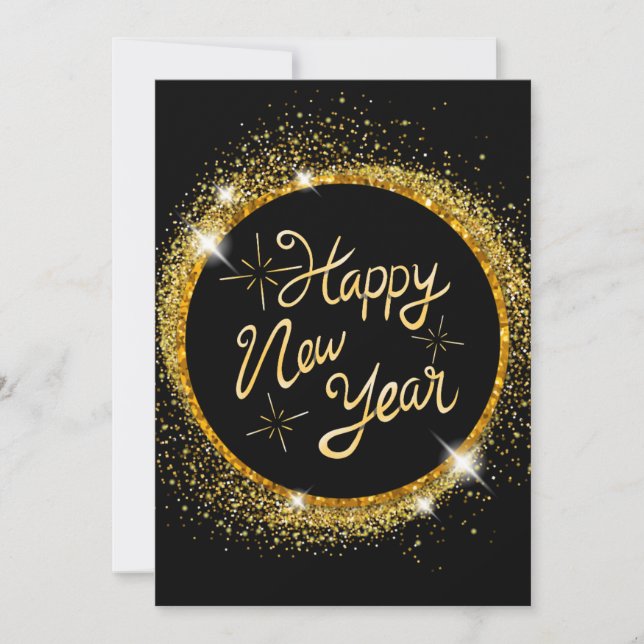 ELEGANT SVART OCH GULD NYTT ÅR JULKORT (Framsida)